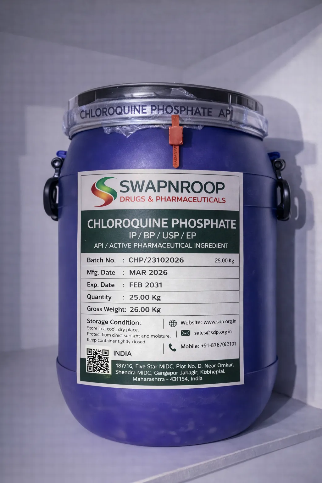 Chloroquine Phosphate API (IP/BP/EP/USP)